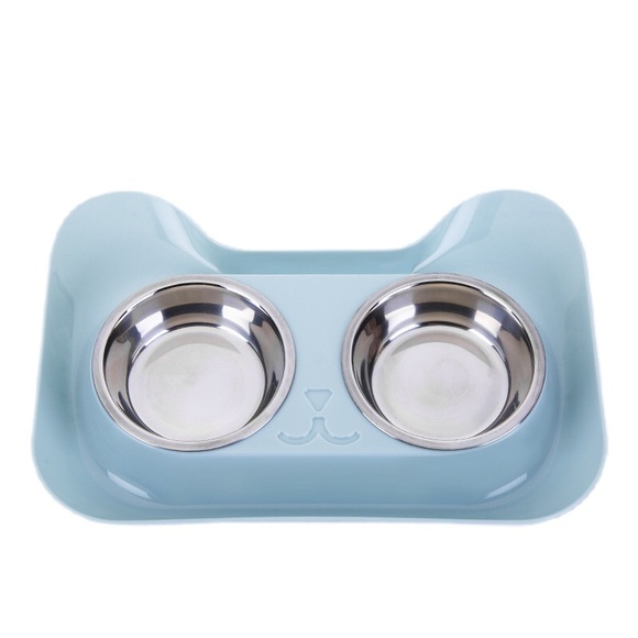 Double pet bowl water dish feeding station - blue - Picture 1 of 5